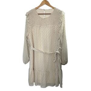 Lauren Conrad Ivory and Black Dot Ruffle Trim Belted Baby Doll Dress Sz XL New